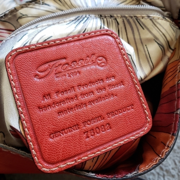 Fossil Leather Crossbody Bag Shoulder Canvas Strap Braided Floral Satin Lined - Picture 12 of 15